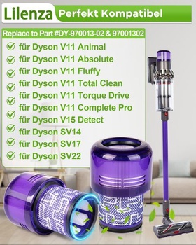 Náhradné filtre Lilenza 3 ks pre Dyson V11 V15 Detect Absolute Animal Torque Drive, umývateľný