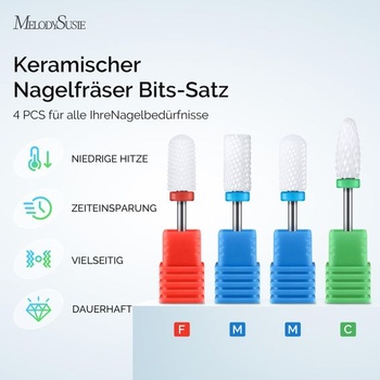 Sada 4 keramických vrtáků na nehty MelodySusie, prémiová sada keramických vrtáků, profesionální