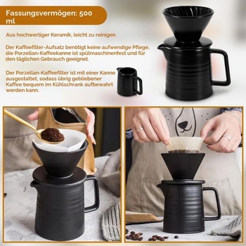 ZONJIE Kávovar na prelievanie - 500ml porcelánový kávový filter s hrnčekom, kanvica na kávu s filtrom,