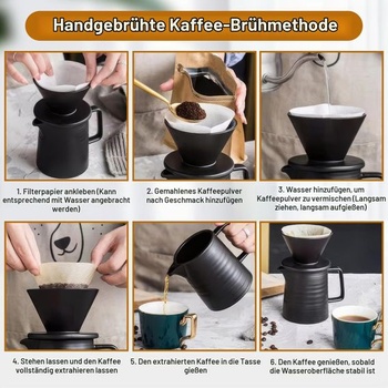 ZONJIE Kávovar na prelievanie - 500ml porcelánový kávový filter s hrnčekom, kanvica na kávu s filtrom,