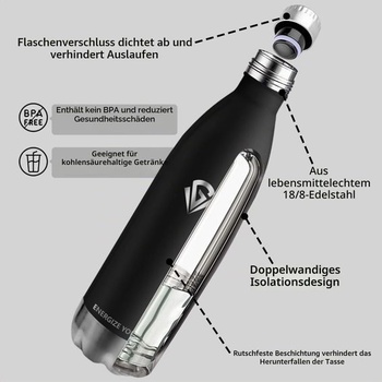 Nerezová fľaša na vodu, termoska 1l, bez BPA, športová fľaša na vodu, nepriepustná, vhodná na
