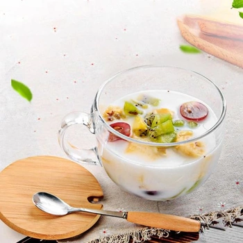 Průhledné skleněné hrnky na velké snídaně, 401-500 ml, skleněné hrnky s lžičkou, vhodné do