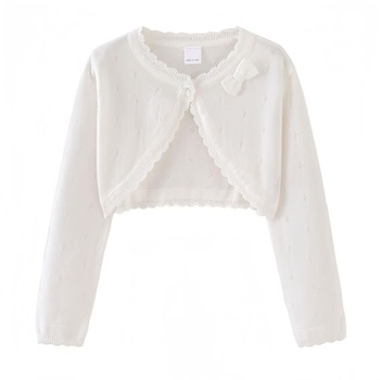Proumhang Bolero Shrung Cardigan pre dievčatá s dlhým rukávom, bavlnený pletený sveter, šatka na