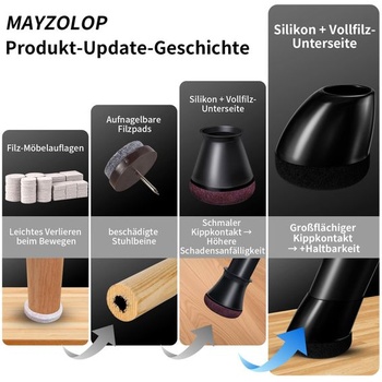 Krytky nôh stoličky, skosené 15-25 ° s plstenými klzákmi - pre ochranu podlahy, čierne + pre skosené