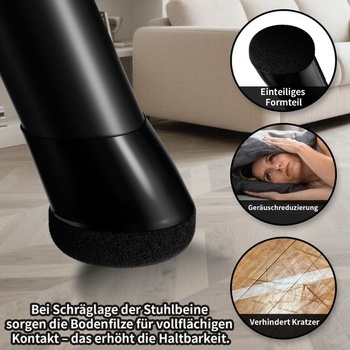Krytky nôh stoličky, skosené 15-25 ° s plstenými klzákmi - pre ochranu podlahy, čierne + pre skosené