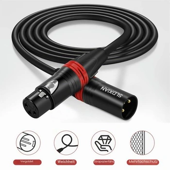 XLR kábel, mikrofónny kábel, samec-samica (1 m), čierny, 1 m