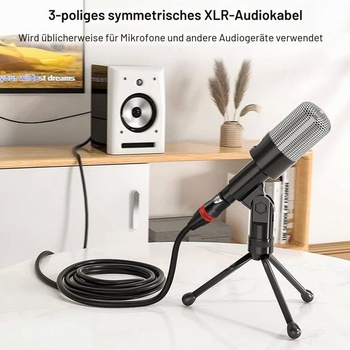 XLR kábel, mikrofónny kábel, samec-samica (1 m), čierny, 1 m