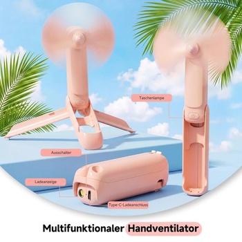 WOWDSGN Mini ručný ventilátor, 3v1 prenosný ručný ventilátor s baterkou, dobíjací 2000mAh na cesty,