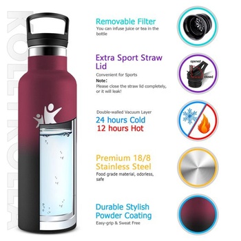 Termoska 500ml, nepriepustná, bez BPA, nerezová fľaša na pitie so slamkou, vhodná na perlivé nápoje,