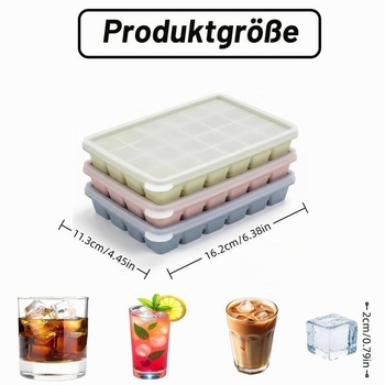 Formičky na led s víčky, 3 kusy, silikonová formička na led s 24 přihrádkami, světle modrá, světle