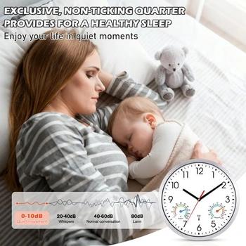 Nástěnné hodiny s rádiovým ovládáním, tiché, 25 cm, bílé