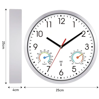 Nástěnné hodiny s rádiovým ovládáním, tiché, 25 cm, bílé