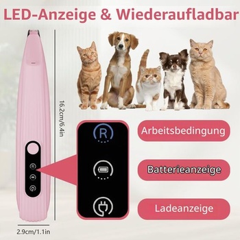 OFFCUP Dog Paw Trimmer, tichý strojček na psie labky s LED svetlom, ružový