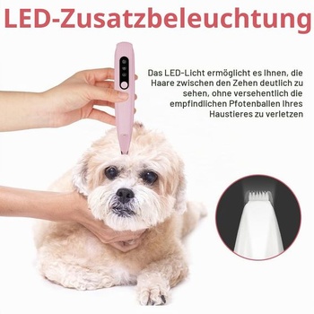OFFCUP Dog Paw Trimmer, tichý strojček na psie labky s LED svetlom, ružový
