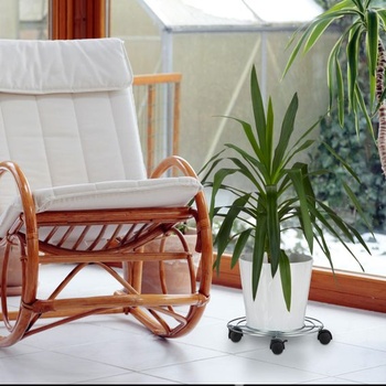 Relaxdays Valec na kvetináče, sada 2 kusov, Ø 32 cm, Podnos na kvetináče s kolieskami, oceľ, valec na