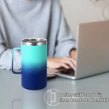 Termohrnek na kávu Volhoply 650ml, dvoustěnný vakuově izolovaný hrnek z nerezové oceli s rukojetí,