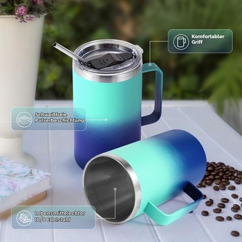 Termohrnek na kávu Volhoply 650ml, dvoustěnný vakuově izolovaný hrnek z nerezové oceli s rukojetí,