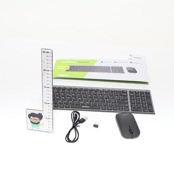 Bezdrôtová klávesnica a myš, dobíjacia, pre Windows, 2,4 GHz s USB prijímačom, tichá, ultratenká,