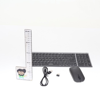 Bezdrôtová klávesnica a myš, dobíjacia, pre Windows, 2,4 GHz s USB prijímačom, tichá, ultratenká,