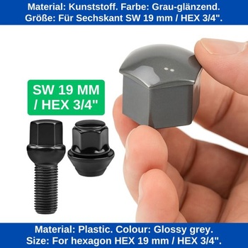 Súprava krytiek skrutiek a matíc kolies, 21dielna, pre šesťhranné skrutky a matice 19 mm, min. Ø otvoru pre