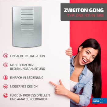 Zvonček SUNDI DNS-911, dvojtónový, 230 V, plast/kov, strieborný