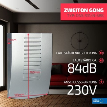 Zvonček SUNDI DNS-911, dvojtónový, 230 V, plast/kov, strieborný