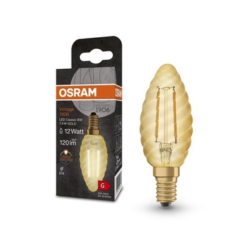 LED žiarovka Osram Vintage 1906 Classic BW FIL, E14, tvar skrútenej sviečky, zlatá, 1,5 W, 120lm,
