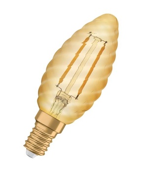 LED žiarovka Osram Vintage 1906 Classic BW FIL, E14, tvar skrútenej sviečky, zlatá, 1,5 W, 120lm,