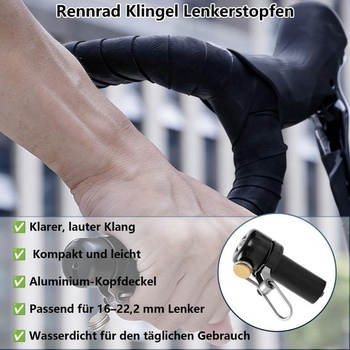 Zástrčka zvončeka na riadidlá cestného bicykla, 100 dB, 18–22,2 mm, hliník