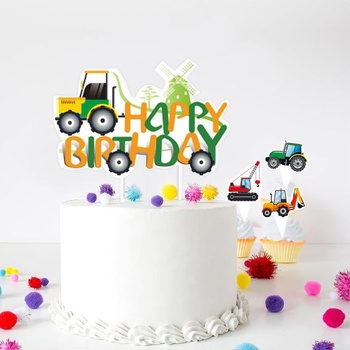 Dekorácia na torty s traktorom, 49 kusov, zelené ozdoby na muffiny s traktorom na narodeniny,