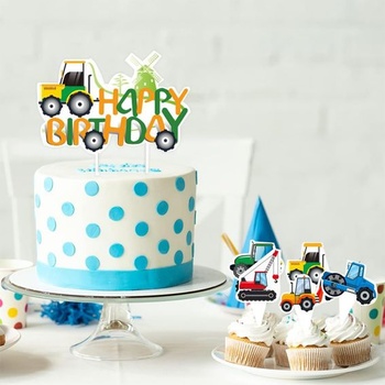 Dekorácia na torty s traktorom, 49 kusov, zelené ozdoby na muffiny s traktorom na narodeniny,