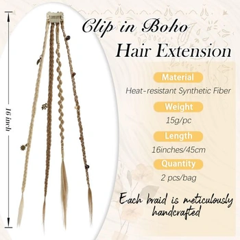 RUWISS Clip-in bohémské copánkové prodlužování vlasů, 2 kusy, Clip-in prodlužování vlasů, 40 cm,