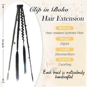 RUWISS Clip-in bohémské copánkové prodlužování, 2 kusy clip-in prodlužování příčesků 40 cm ručně