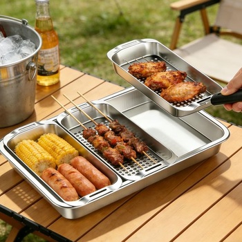 Sada grilovacích košov z nerezovej ocele, 3 grilovacie koše s otvormi, grilovacie panvice BBQ pre plynové