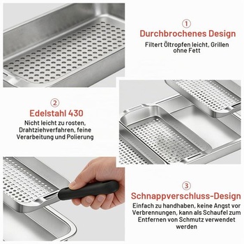 Sada grilovacích košů z nerezové oceli, 3 grilovací koše s otvory, grilovací pánve BBQ pro plynové