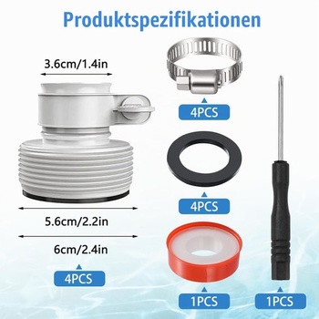 Adaptér na bazénovou hadici, 4 kusy. Bazénový adaptér B pro Intex 32 mm a 38 mm.