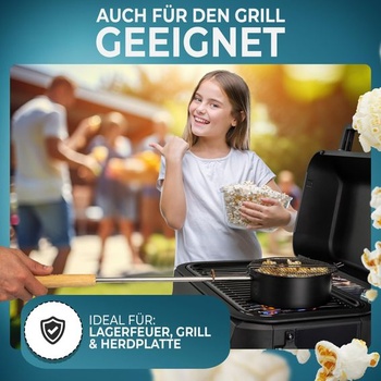 Výrobník popcornu ELFENSTEIN, vyrobený z vysoko kvalitnej uhlíkovej ocele a bezpečnostnej rukoväte,