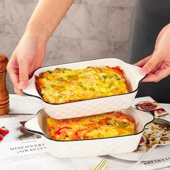 Sada 2 malých zapékacích pekáčů, forma na lasagne 26 cm, obdélníkové keramické zapékací formy s