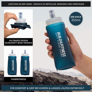 Mäkká fľaša na vodu Build & Fitness, balenie po 2 kusoch, 500 ml / 350 ml. Skladacia mäkká fľaša,