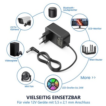 Napájecí zdroj 12V 2A 24W s válcovým konektorem 5,5 x 2,1 mm DC