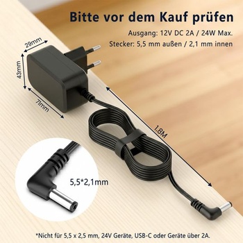 Napájací zdroj 12V 2A 24W s valcovým konektorom 5,5 x 2,1 mm DC