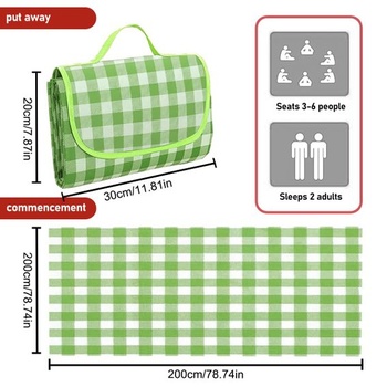 Pikniková deka 200x200 cm, plážová deka XXL, kempingová deka s rukojetí, skládací plážová podložka,