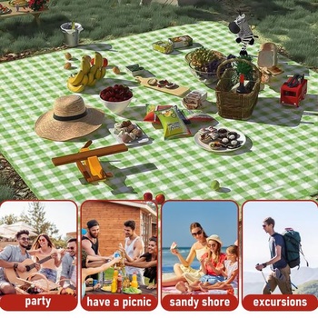 Pikniková deka 200x200 cm, plážová deka XXL, kempingová deka s rukojetí, skládací plážová podložka,