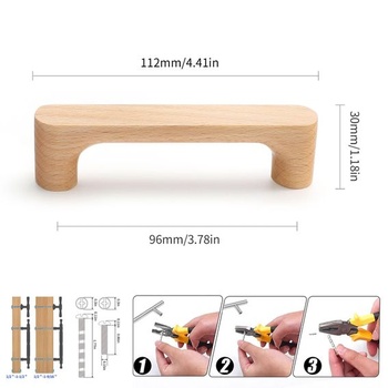 9,6 cm Buk 4 ks Okrúhle drevené úchytky zásuviek, úchytka skrinky, kuchynské dvierka, 4 9,60 cm Buk