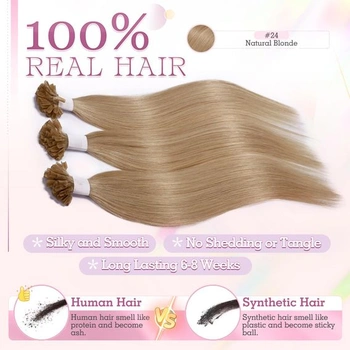 Elailite Bonding Extensions z pravých ľudských vlasov, blond, keratínové predĺženie vlasov s