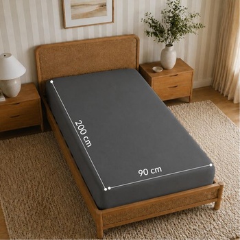 Prestieradlo Twinzen 90x200cm/90x190cm, 25cm detail v tvare klobúka, tmavo šedé. Tmavosivé 90 x
