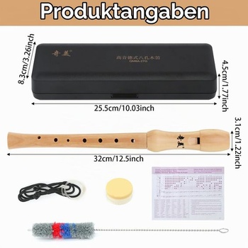 Drevená zobcová flauta, 8 jamiek - nemecký prstoklad pre deti