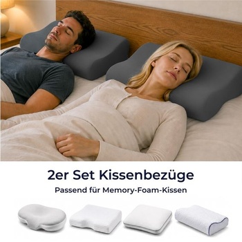 Dreamzie - Obliečka na ortopedické vankúše - Sada 2 kusov, 40-50 x 60-75 cm, Antracit