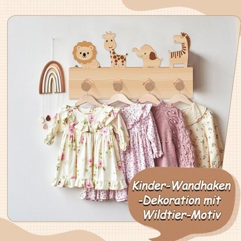 Dřevěný dětský věšák na kabáty 40 x 25 x 7 cm, dětský věšák na kabáty se 4 háčky, dřevěný věšák na