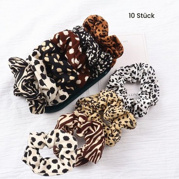 10 ks gumiček do vlasů s leopardím potiskem, látkové gumičky do vlasů, sametové gumičky do vlasů,